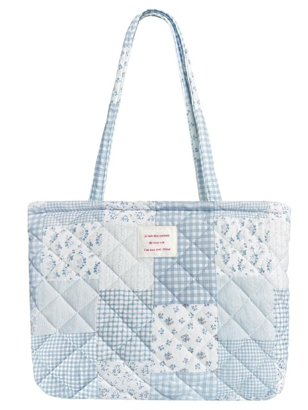 Small Floral Quilted Tote Bag with Zipper Closure for Women Girls